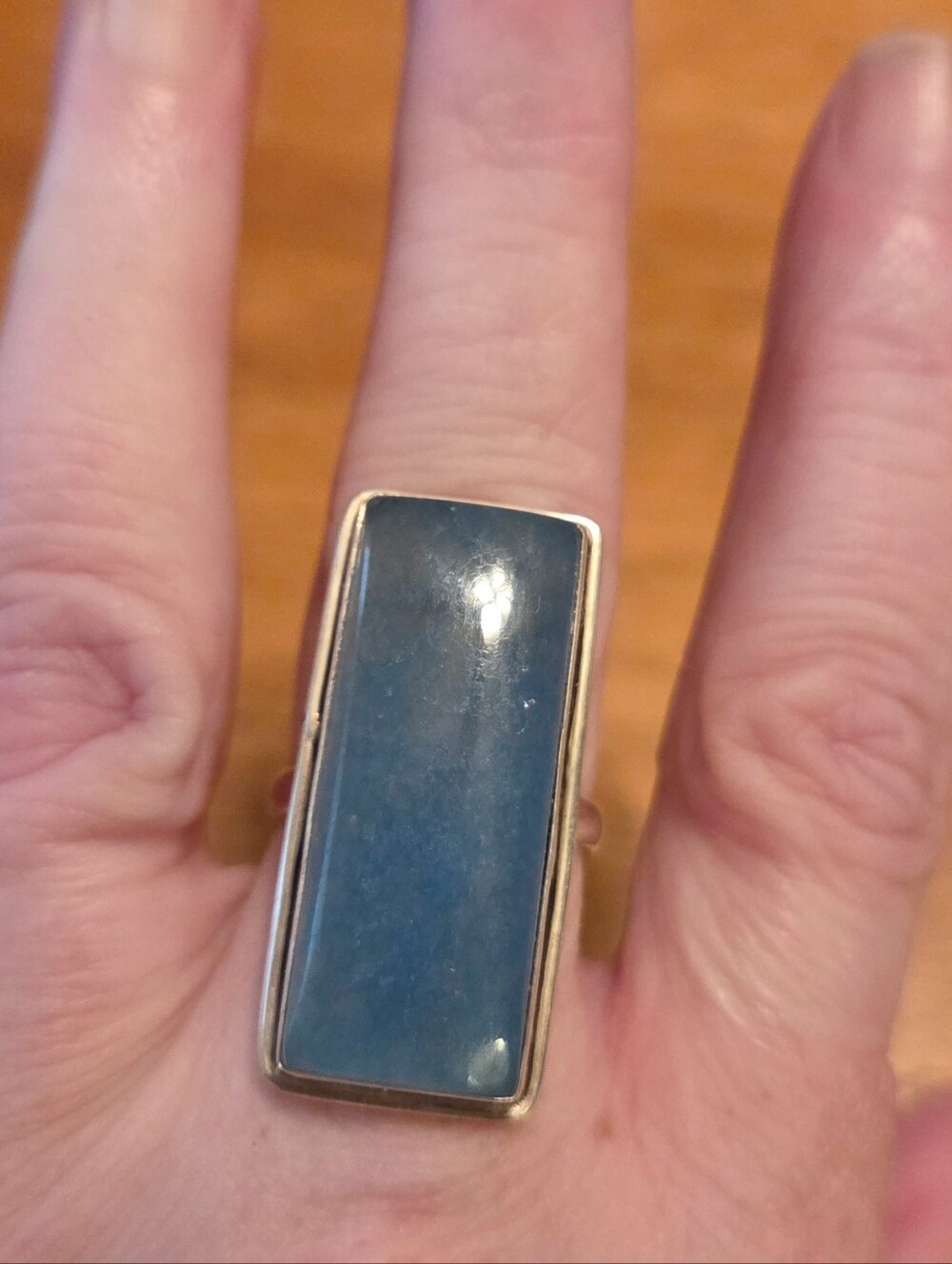 Sterling Silver Aqua Chalcedony  Blue Rectangular Stone Statement Ring
